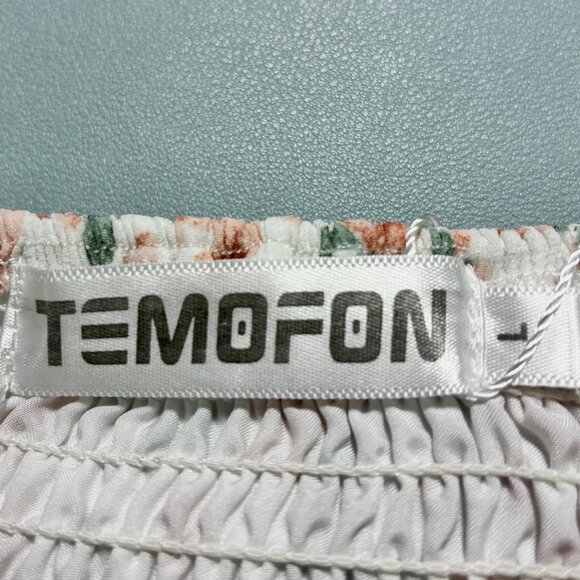 TEMOFON FLORAL SMOCKED SQUARE NECK BUBBLE SLEEVE TIERED MIDI DRESS MEDIUM - Picture 9 of 11